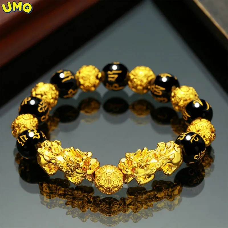 

Мужской браслет Pixiu 3d Handstring 999 обсидиановые ювелирные изделия 100% 18-каратное золото