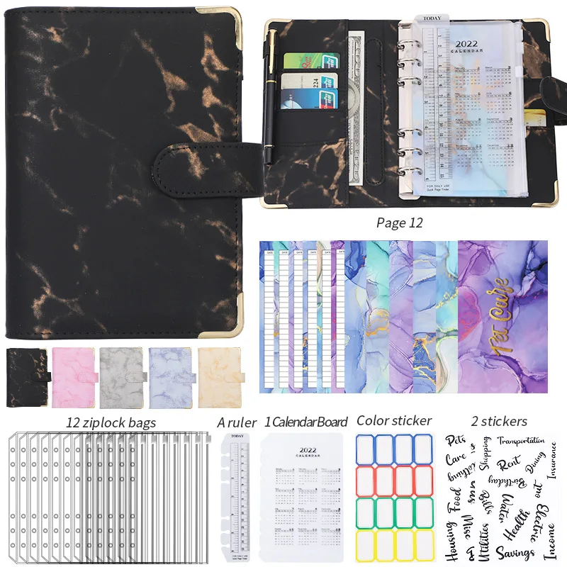 

A6 Budget Binder with Cash Envelopes PU Leather Notebook Binder for Budgeting Money Organizer