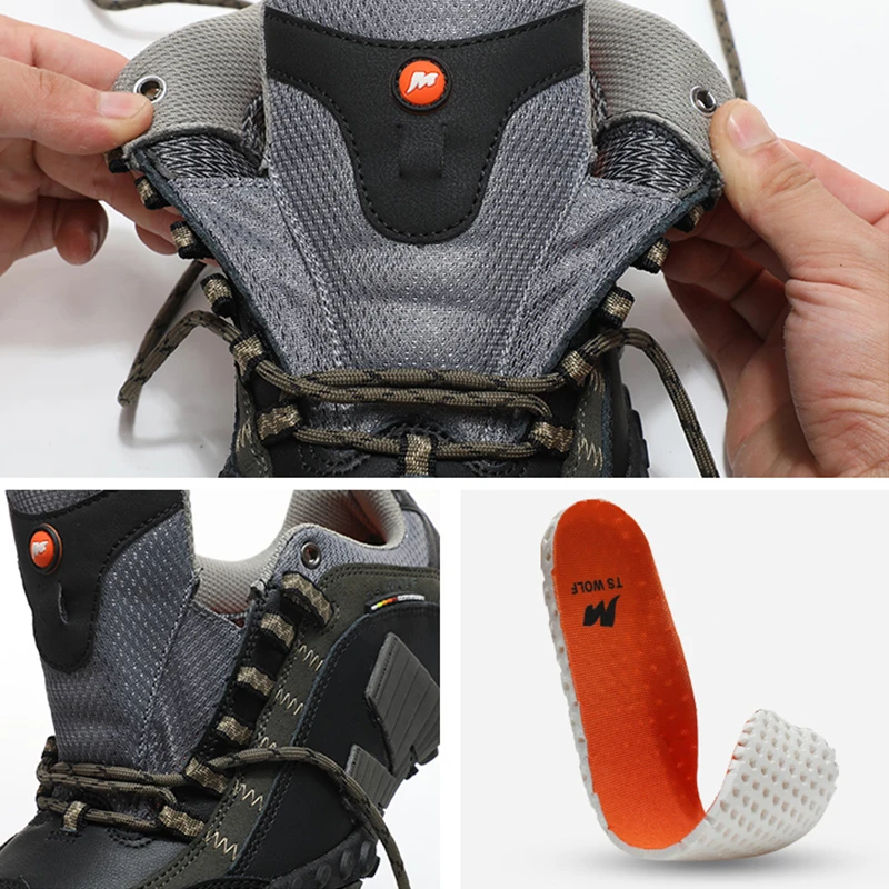 JIEMIAO Genuine Leather Men‘s Outdoor Hiking Shoes Non-slip Tourist Trekking Sneakers Mountain Climbing Trail Jogging Shoes