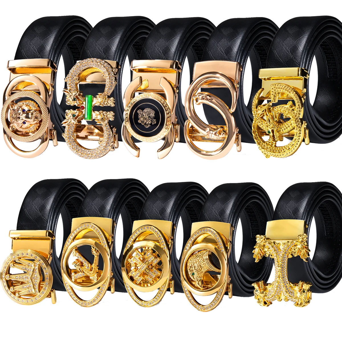 

Designer Men's Belt Black Leather Gold Eagle Tiger Watch Bee Automatic Buckle Metal Fashion Adjustable Cowskin Strap Barry Wang