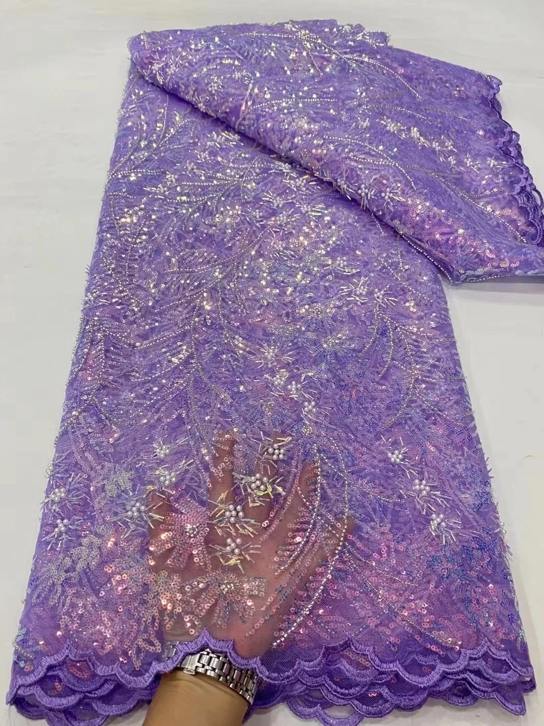 2024 Высококачественная французская сетка с вышивкой и блестками кружевная ткань