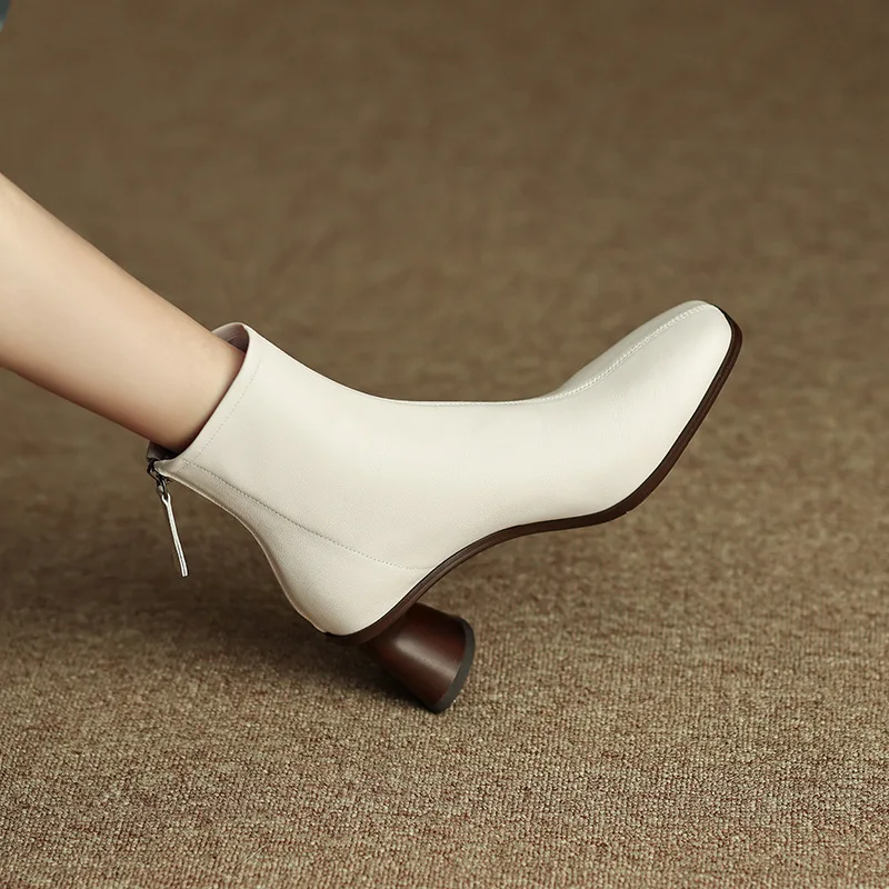 

2022 French High Heels Zipper Boots Elegant Woman Heeled Shoes with Hanging Up To The Ankle Square Fashion Women's Shoes