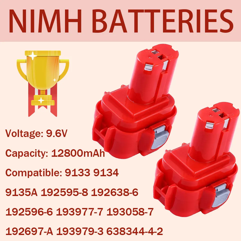 

2022 12800mah pa09 replacement battery compatible with Makita 9.6V battery 193058-7 193977-7393977-78-31 9133 9134 9135a battery