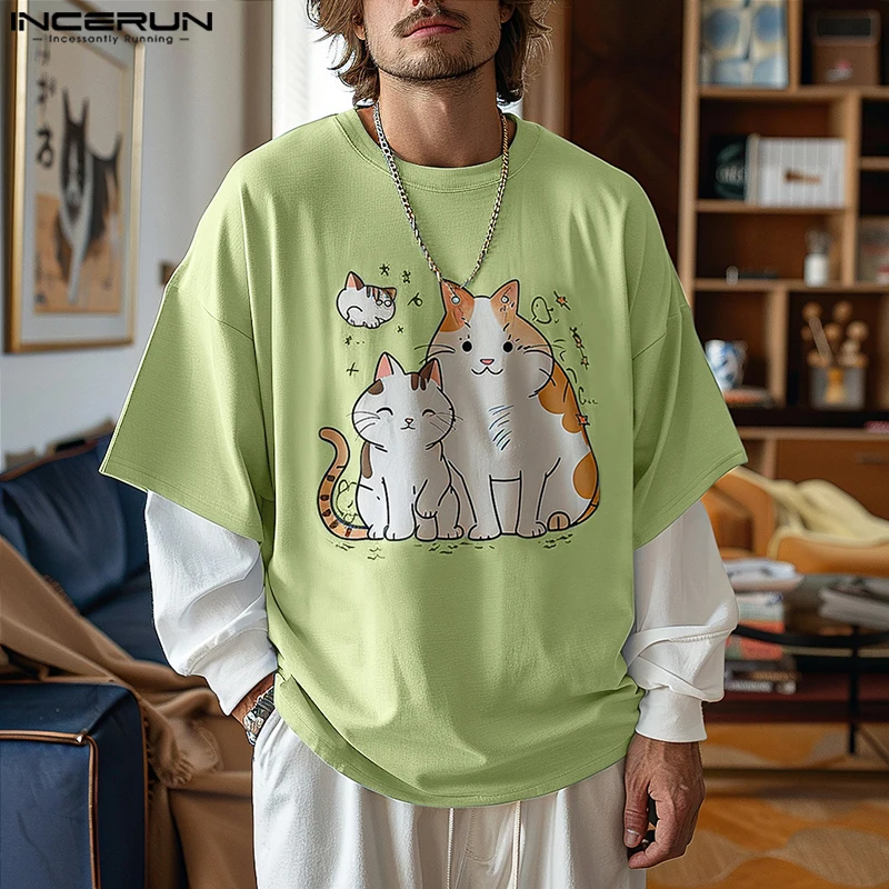 Модные топы в повседневном стиле INCERUN новые мужские футболки из двух предметов с