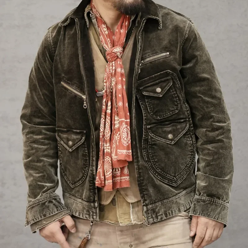 Amekaji Wear мужская вельветовая мультисумка кофейного цвета рабочая одежда в стиле