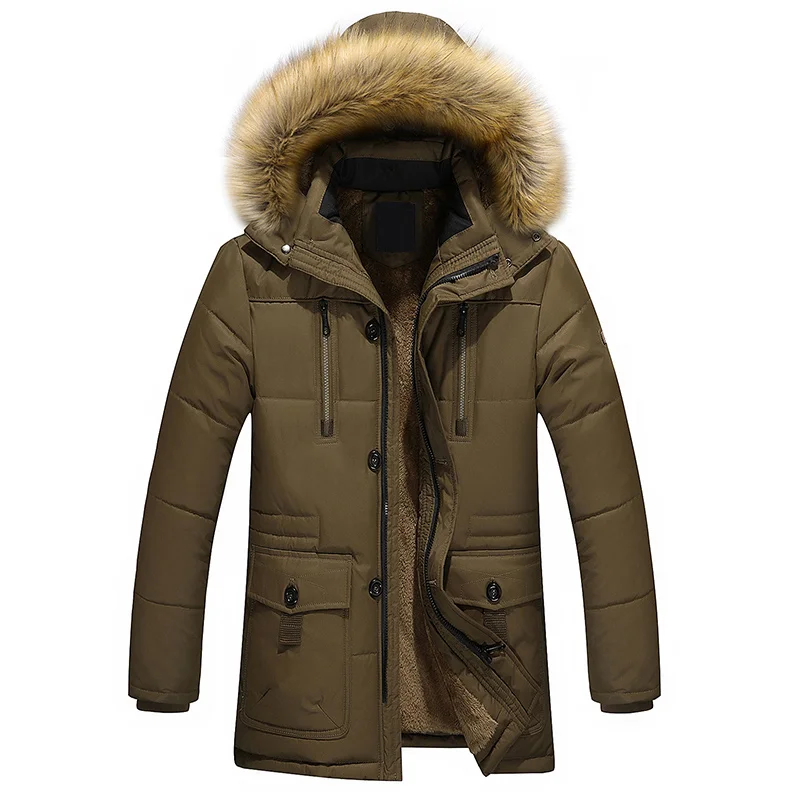 Winter New Style Warm Men's Jacket Parka Thick Warm Fur Collar Long Cotton Jacket Men Comfortable Cotton Hooded Parka Men