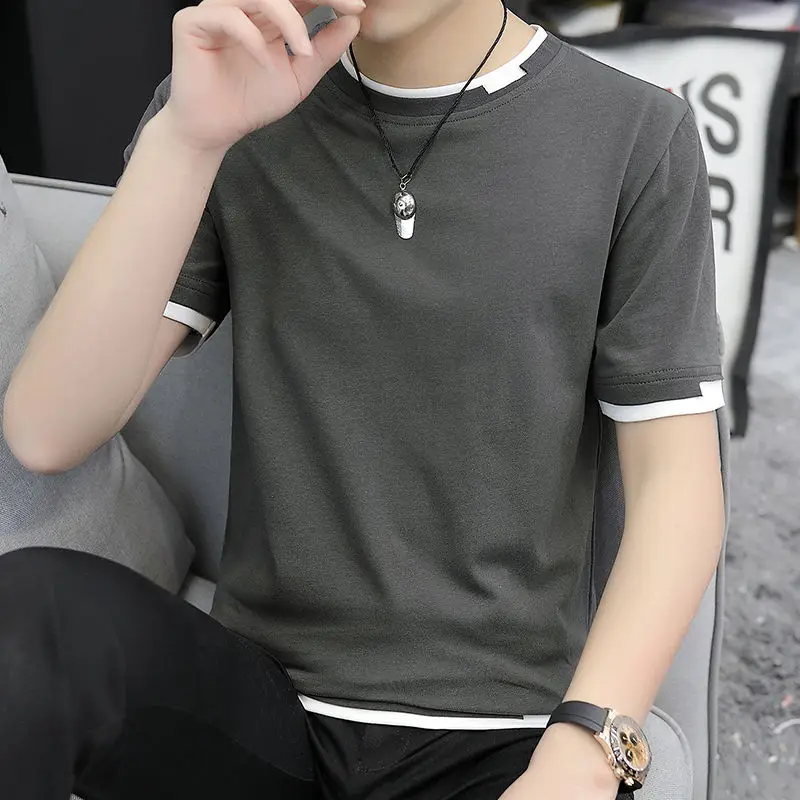 

2023 Summer New Cotton Fabric T-shirt Men High Quality Solid Color Short Sleeve Loose Tshirts Oversize Tops Large Size 4XL Q81