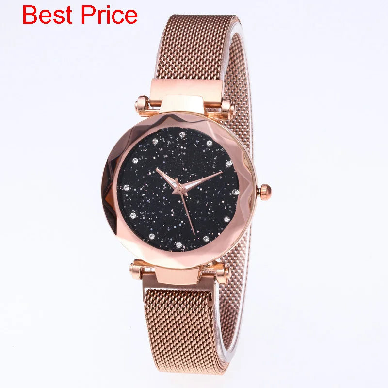 

100Pcs/lot Women's Fashion Starry Sky Watches Magnet Buckle Mesh Belt Diamond Quartz Watch Women Dress Clock relogio feminino