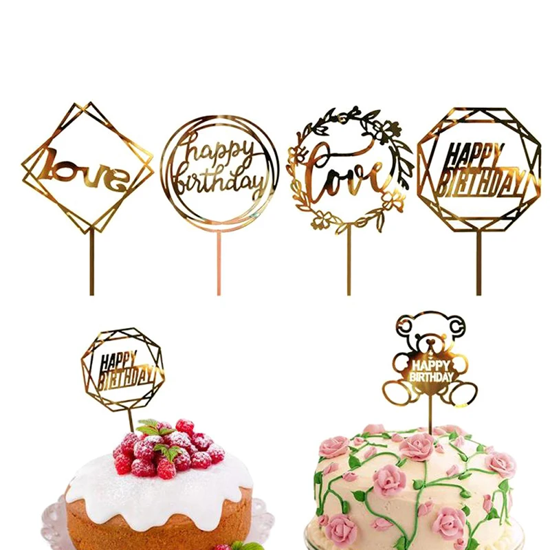 

10Pcs Gold Silver Black Acrylic Hand Writing Happy Birthday Cake Topper Dessert Decoration For Birthday Party Lovely Gifts