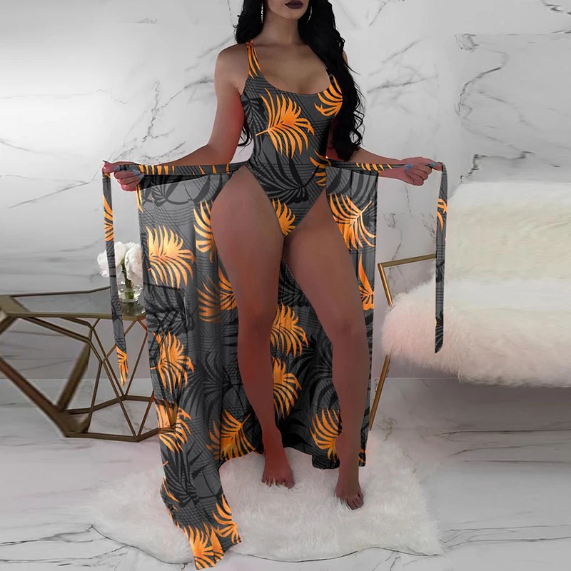 

Однотонный монокини с открытой спиной, боди с шифоновой накидкой на завязках, юбка, комплект бикини, женский летний купальник, модный сексуальный пляжный купальник