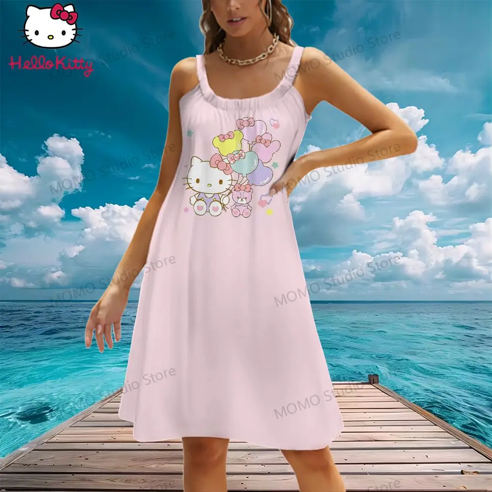 Женское пляжное платье на бретельках Hello Kitty крутая мода для отдыха Y2k элегантные