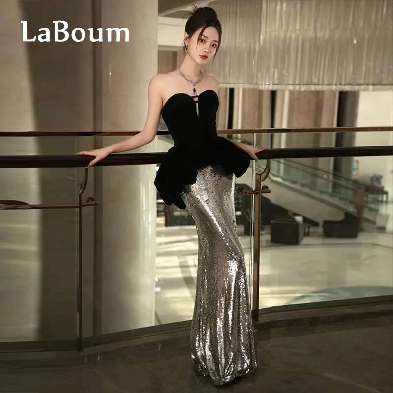 

LaBoum сверкающие платья для выпускного вечера 2023 блестящие Коктейльные Вечерние платья без бретелек с милой русалкой, платье из галстука в мелкую руку