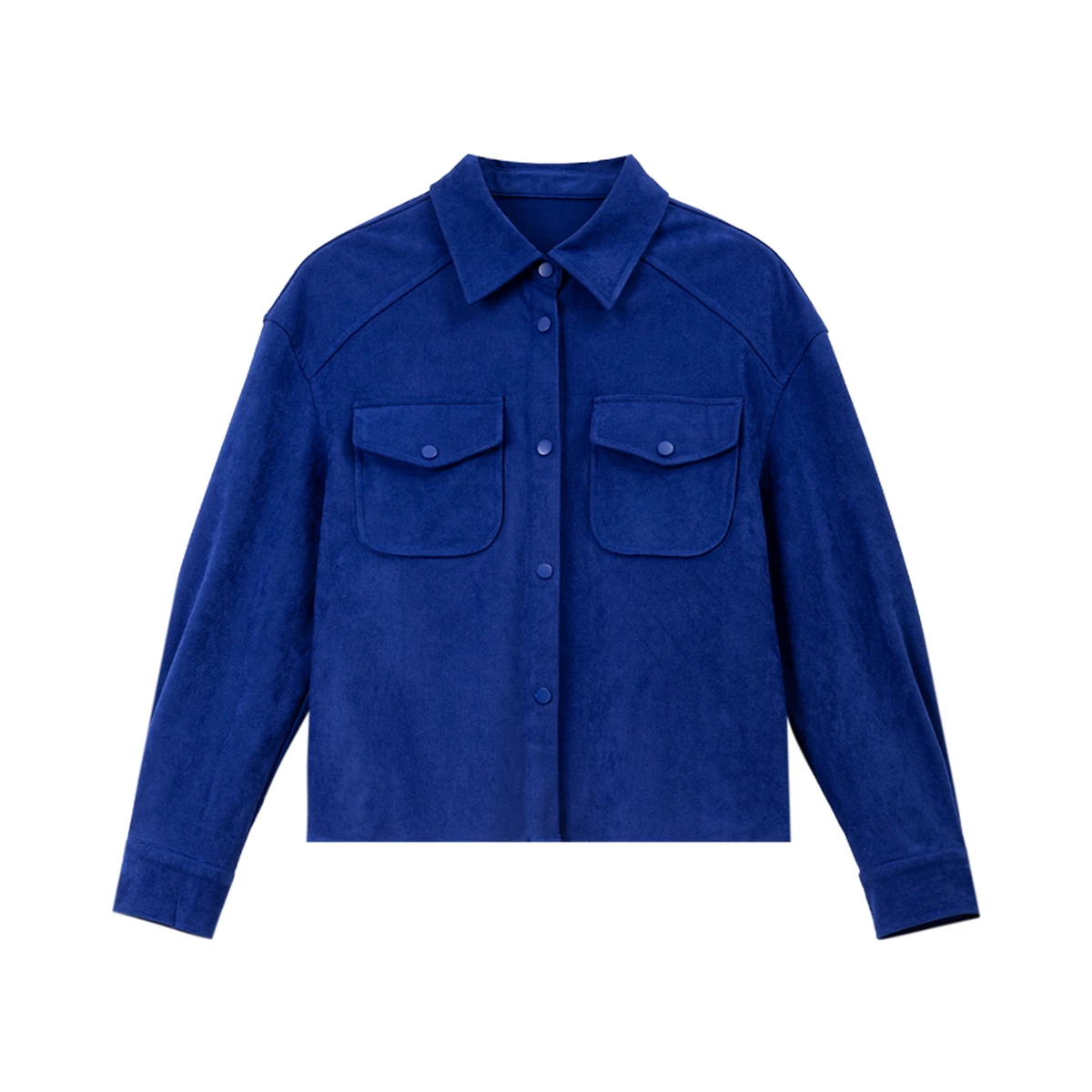 Женская замшевая куртка VIMLY цвета Klein Blue, весна 2026, новая модная модель с отложным воротником, симметричными накладными карманами, универсальная верхняя одежда A3737 (art.: 3920d85a2afbd) - 3920d85a2afbd