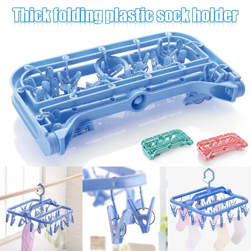 

Foldable Socks Hanger Clip and Drip Hanger Collapsible Portable Plastic Laundry Underwear Hanger with 26 Clothespins Durable