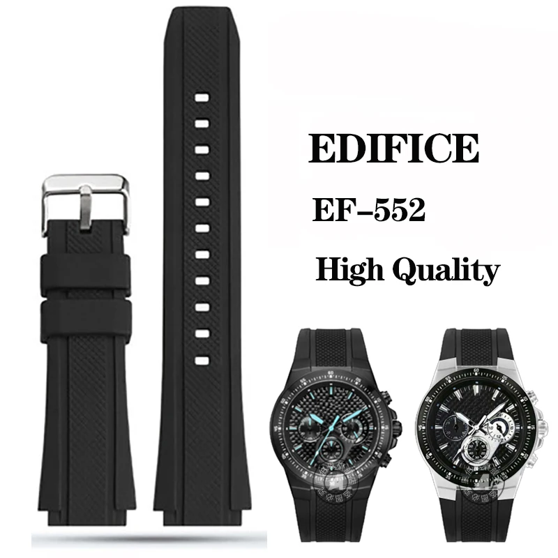 

EF552 Rubber Sports Watch Band For Casio Edifice EF-552 Watchbands EF-552D-1A Men's Silicone Bracelet Stainless Buckle 25*20mm