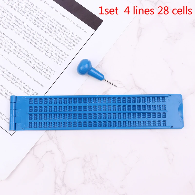 

1Set 4 Lines 28 Cells Practical School Plastic Braille Portable Writing Slate Wth Stylus