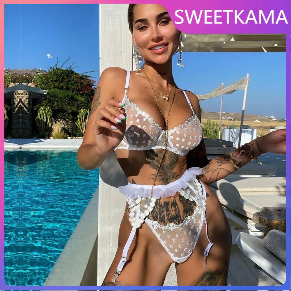 

Женское прозрачное сексуальное нижнее белье, сексуальный комплект трусиков fantazi с прозрачной Киской, комплект из трех предметов, однотонны...