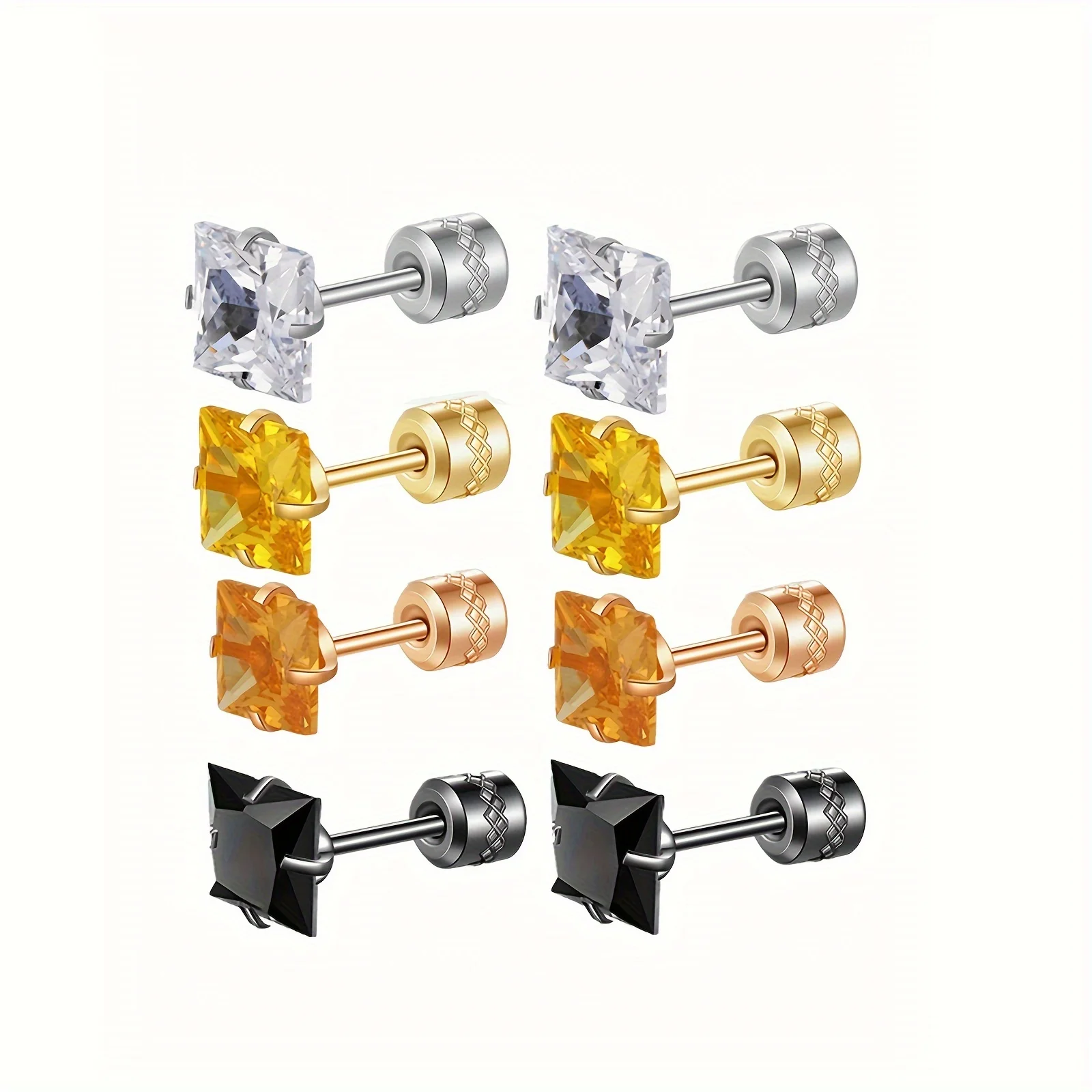 1/4 пары двухсторонних квадратных серег-гвоздиков из нержавеющей стали с