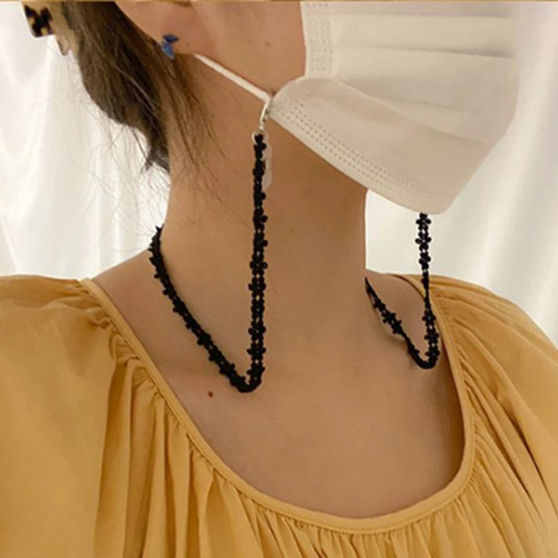 

Элегантная кружевная цепочка для очков, держатель для солнцезащитных очков с силиконовыми петлями, подвесной шнурок для маски