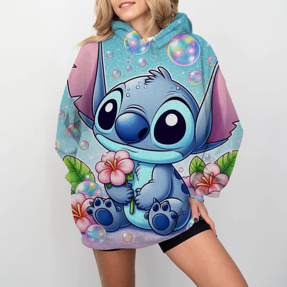 Disney Stitch cartoon print Hoodie Women Aesthetic Hoodies Unisex Album Print Pullovers Sweatshirts Korea
