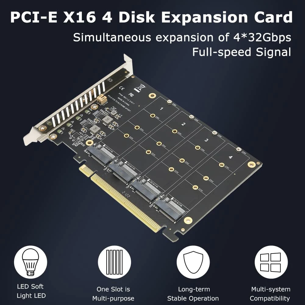 4-портовый адаптер NVMe на PCIE M.2 NVME PCIe X16 4x32 Гбит/с конвертер для жесткого диска