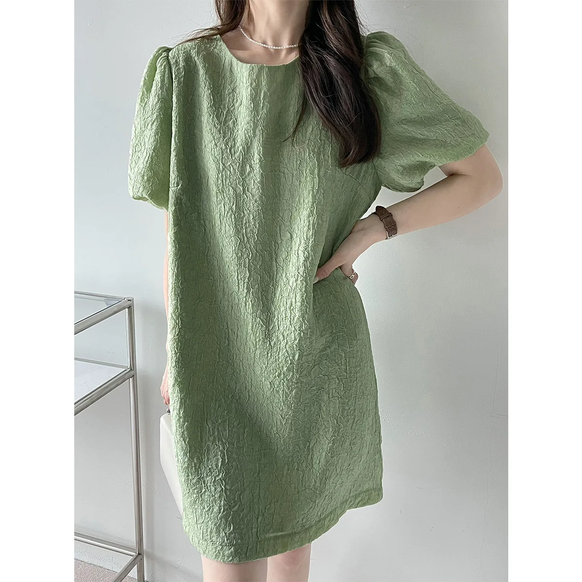 

2022 summer women's short puff sleeve dress for pregnant women white