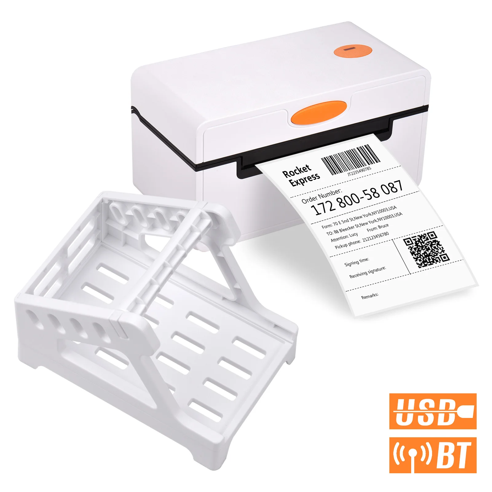 

Desktop Thermal Shipping Label Printer with Label Holder for 4x6 Shipping Package All in One USB&BT Thermal Sticker Printer110mm