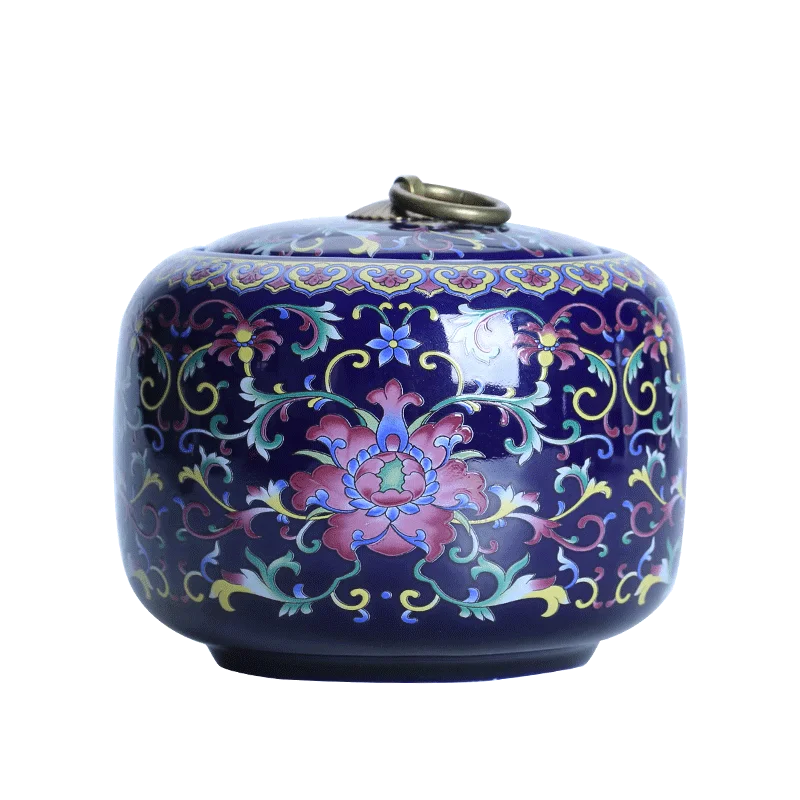 

Creative Painted Tangled Lotus Ceramic Storage Jar with Lid Sealed Tea Coffee Candy Tank Food Storage Container Decorative Jar