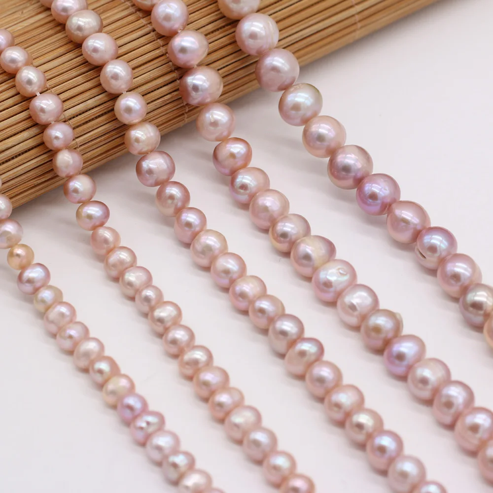 Natural Pink Freshwater Pearl Round Beads Handmade Crafts Necklace Bracelet Accessories for Women Length 36cm