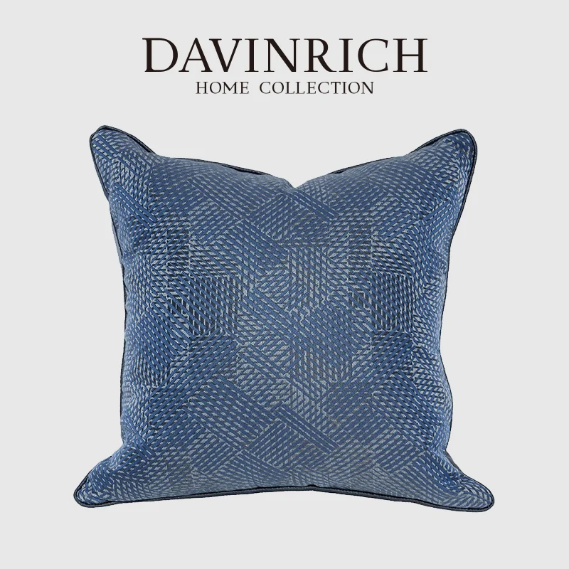 

DAVINRICH Decorative Farmhouse Throw Pillow Case Blue Stripes Jacquard Modern Accent Square Cushion Cover For Sofa Chair Bedroom