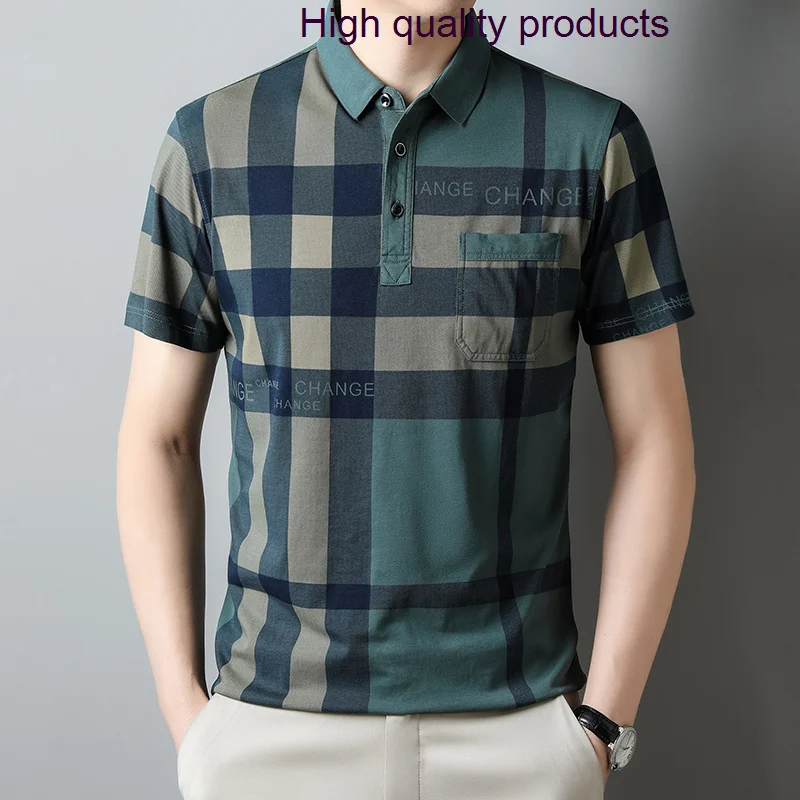 

Рубашка-поло мужская с коротким рукавом, хлопок, моющаяся, в клетку, в деловом стиле, повседневная, для гольфа, 3XL, на лето