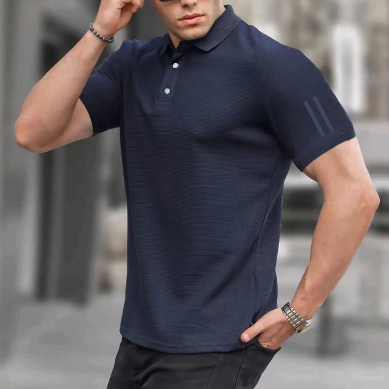 

2023 Hot Summer Thin Breathable Short Sleeve Button Solid Men's Casual Top Polo Shirt Couple Style Unisex Wear