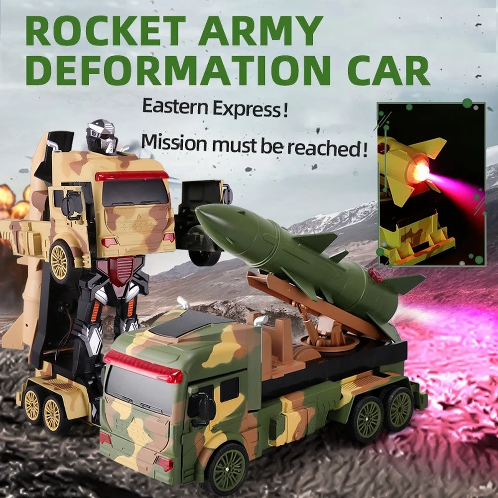 4wd Remote Control Car Transformation Robot off-road spray camouflage missile deformation Vehicle drift rocket car Boys Toys enlarge
