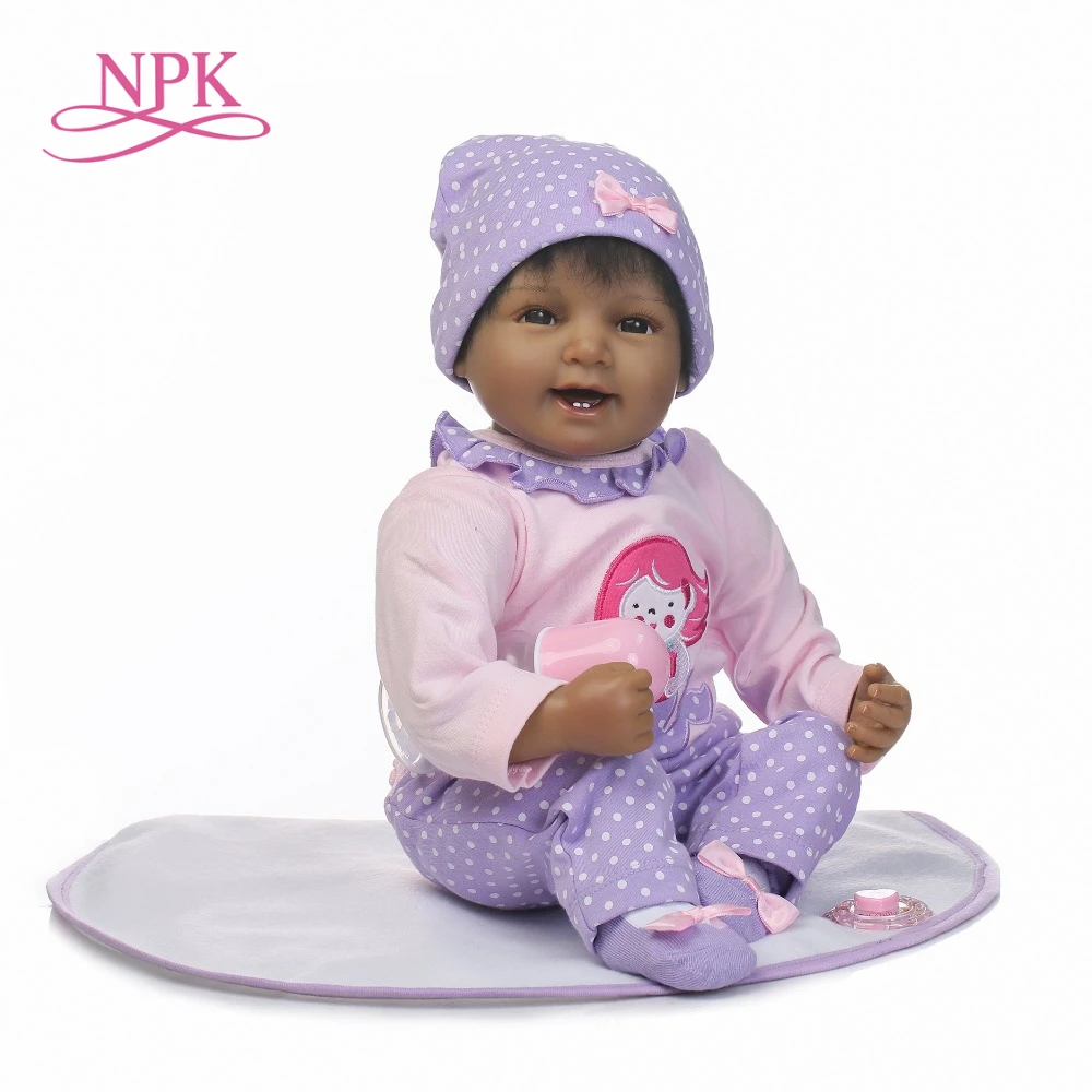 

NPK 55m Newborn black doll Realistic soft Silicone Reborn Baby Doll Lifelike Bebe Alive Dolls Kids Playmate Xmas Gifts bonecas