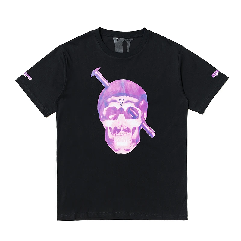 

Мужская/Женская Повседневная модная свободная футболка VLONE из 100% хлопка с принтом черепа и круглым вырезом, 1245