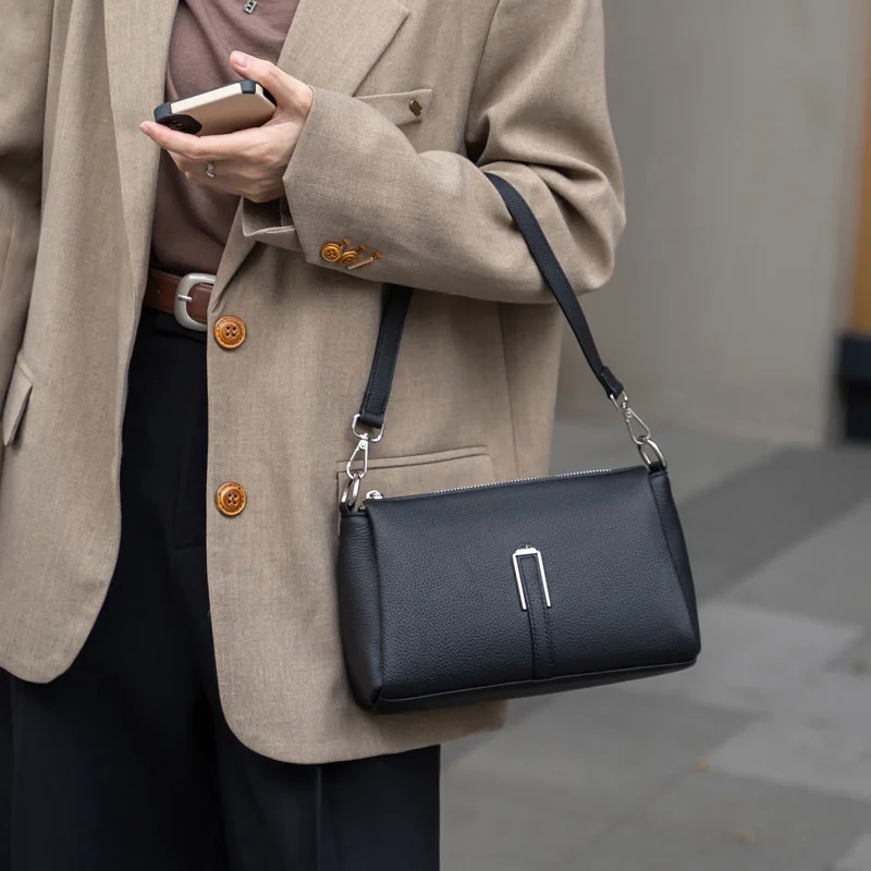 С двумя ремнями с 3 отделениями женская сумка через плечо из натуральной кожи