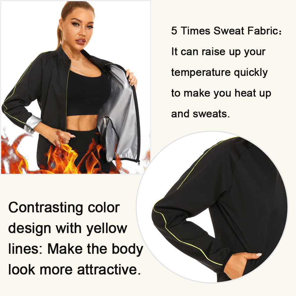 LAZAWG Sauna Suit for Women Weight Loss Sportwear Slimming Jacket Leggings Fitness Long Sleeve Trousers Fat Burner Body Shaper
