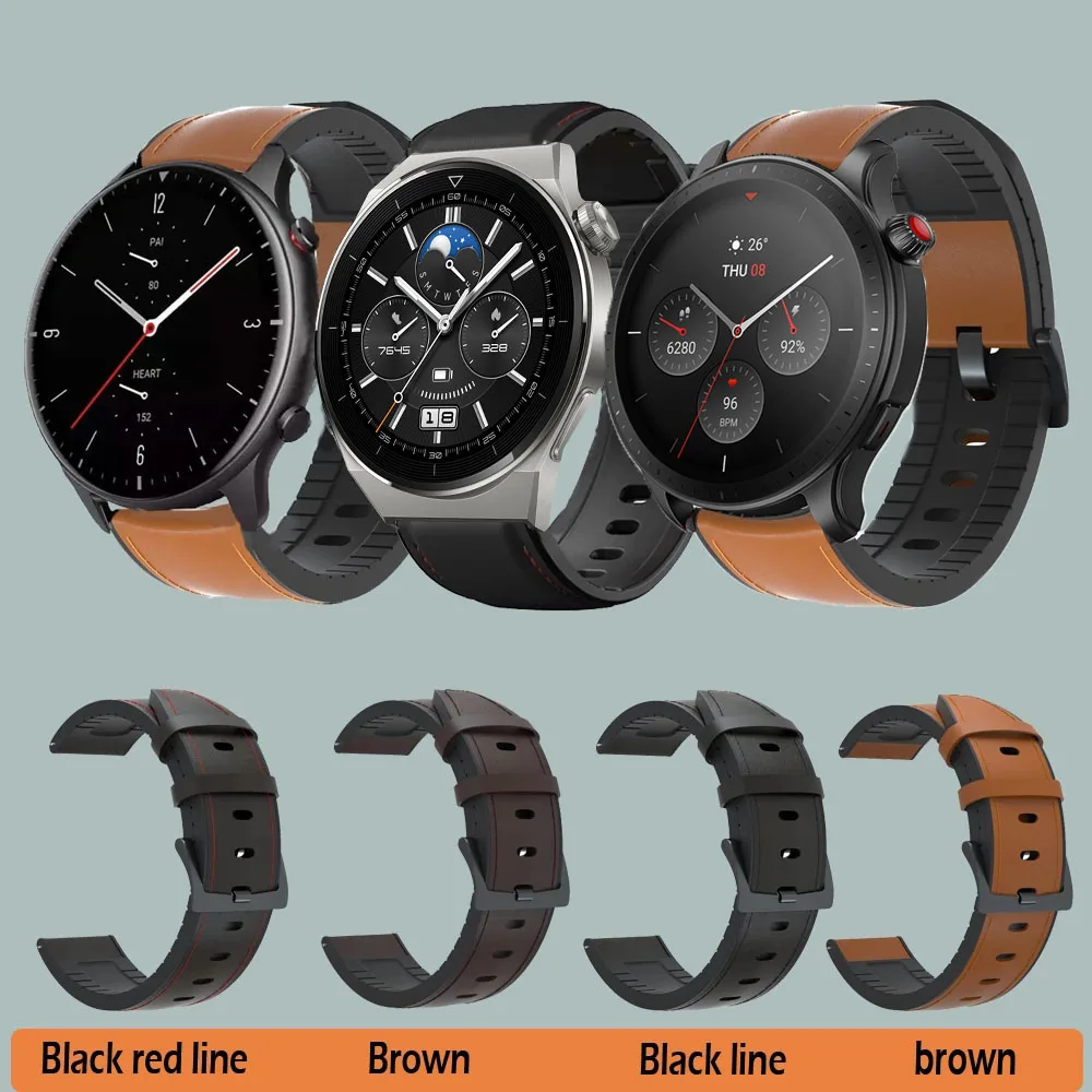 GTR 2e Silicone Leather Strap Wristband for Xiaomi Huami Amazfit GTR4 47 Smartwatch Bracelet Band Huawei GT 2 GT3 Pro 46MM Belt