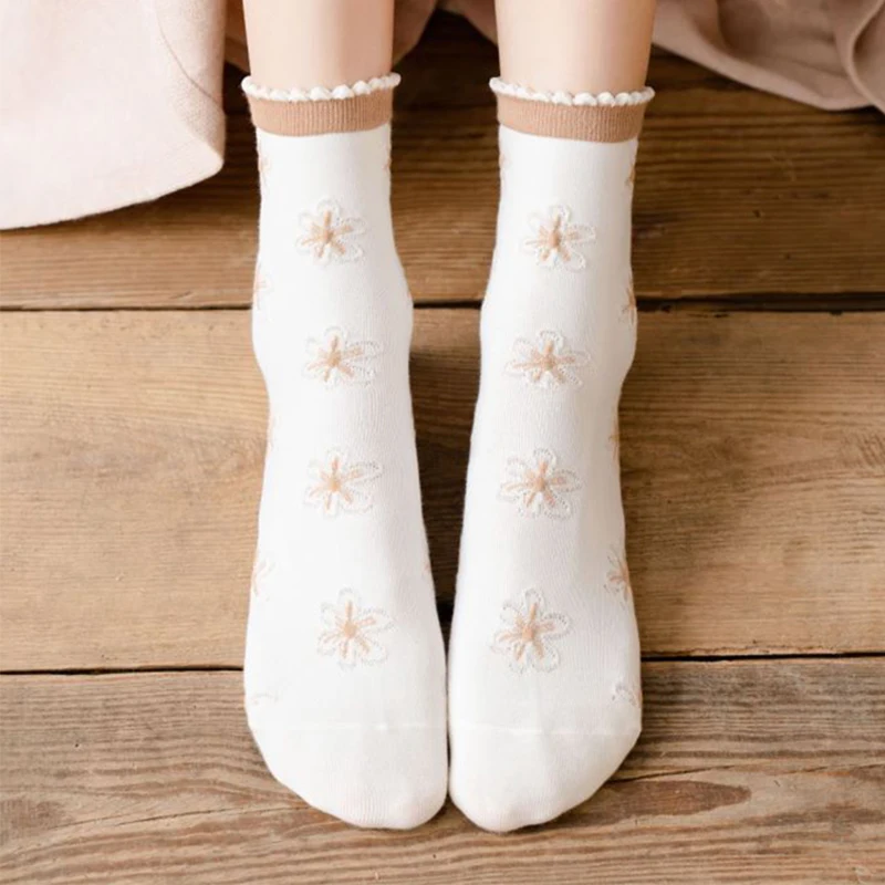 5 Pairs Long Breathable Cotton Socks Women Fashion Print Cute Thin Cool Socks Set Ladies Cycling Streetwear Socken Damen Femme