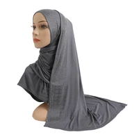 h203 modal jersey hijab scarf shawl arabic rectangular headwrap womens soft cotton muslim rectangular scarf with rhinestones
