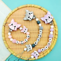 custom english russian letter name baby silicone cat pacifier clips chains teether pendant for baby pacifier kawaii teether gift
