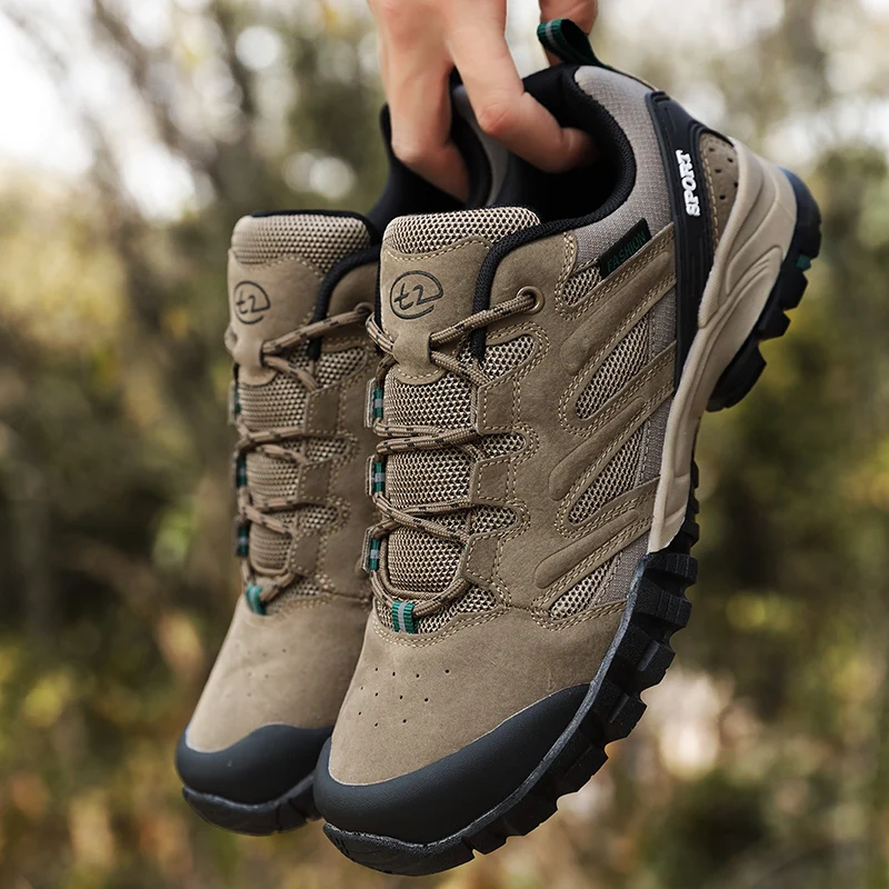 HIKEUP Tourist Trekking Sneakers For Men Low-Top Hiking Shoe Anti-Collision Toe Mountain Climbing Sports Trail Jogging Outdoor