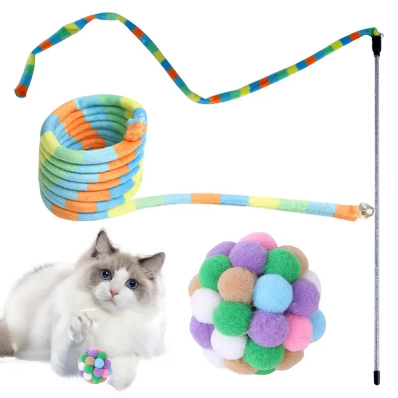 

Rainbow Cat Wand String Toy Rainbow Ribbon Charmer Stick Cat Teaser Wand Interactive String Toy With Ball Safe And Colorful For