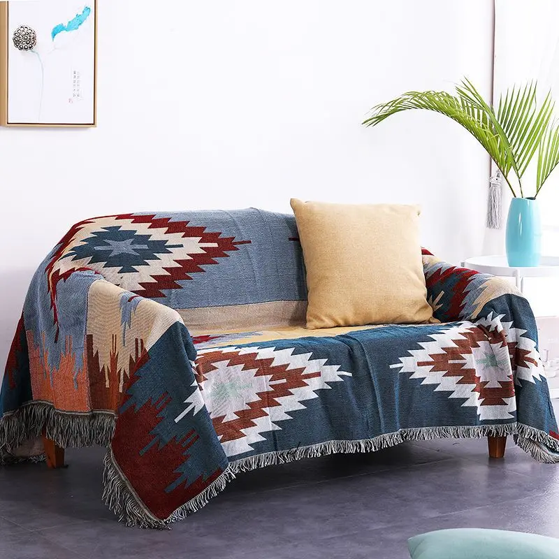 

Bohemian Plaid Blanket for Sofa bed Decorative Blanket Outdoor Camping Blanket Boho Sofa cover throw Blanket Picnic With Tassel