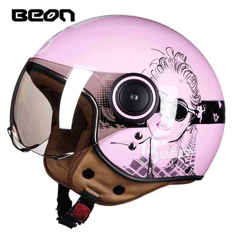 

Motorcycle Helmet BEON B-110B Open Face Retro Vintage Scooter Casco Pilot Men Cafe Racer Motorbike Capacete De Moto Casque