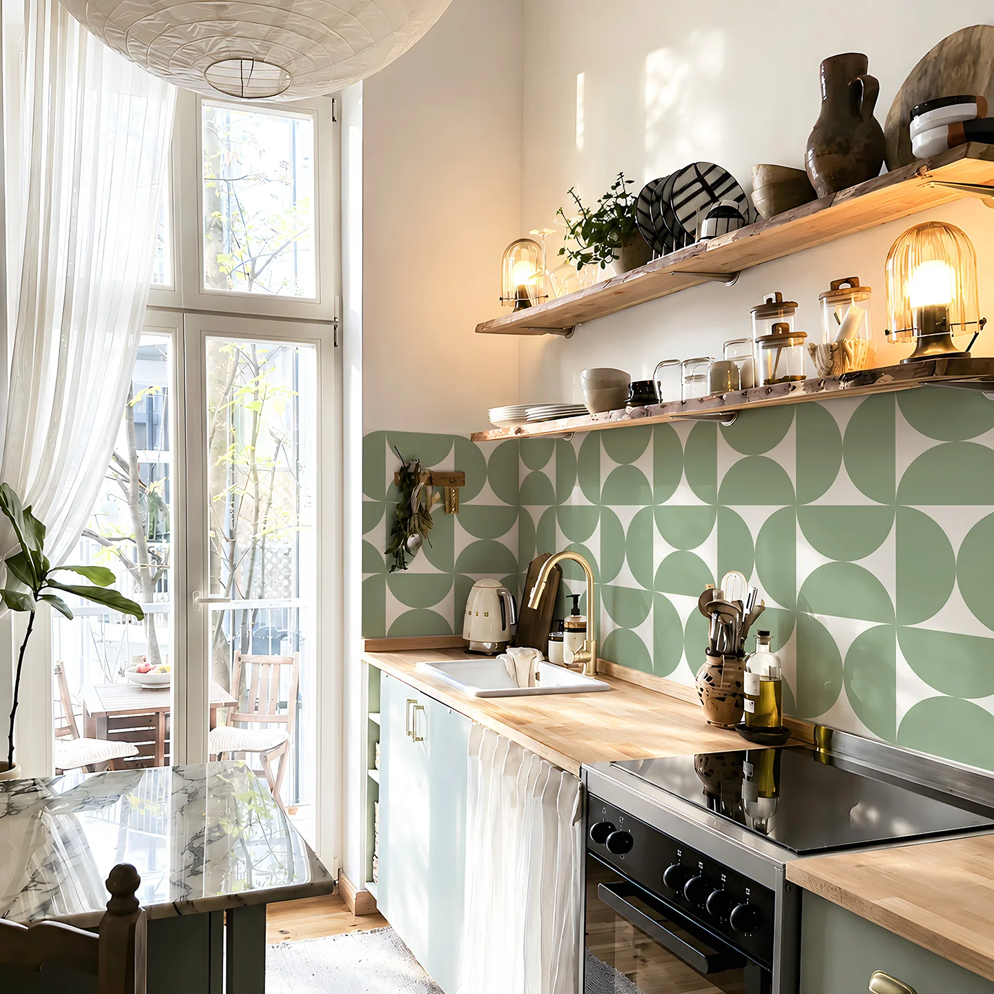 Самоклеящиеся геометрические наклейки на плитку в стиле Mid-Century Modern, оливково-зеленые, для кухни (art.: 3920db6a94cef) - 3920db6a94cef