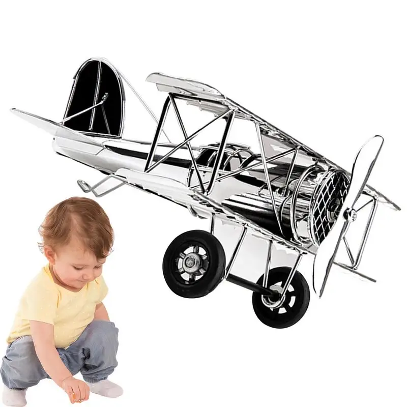 

Airplane Decor Metal Ornaments Vintage Airplanes Silver Electroplated Aircraft Glider Biplane Kids Toy And Photo Props Wine