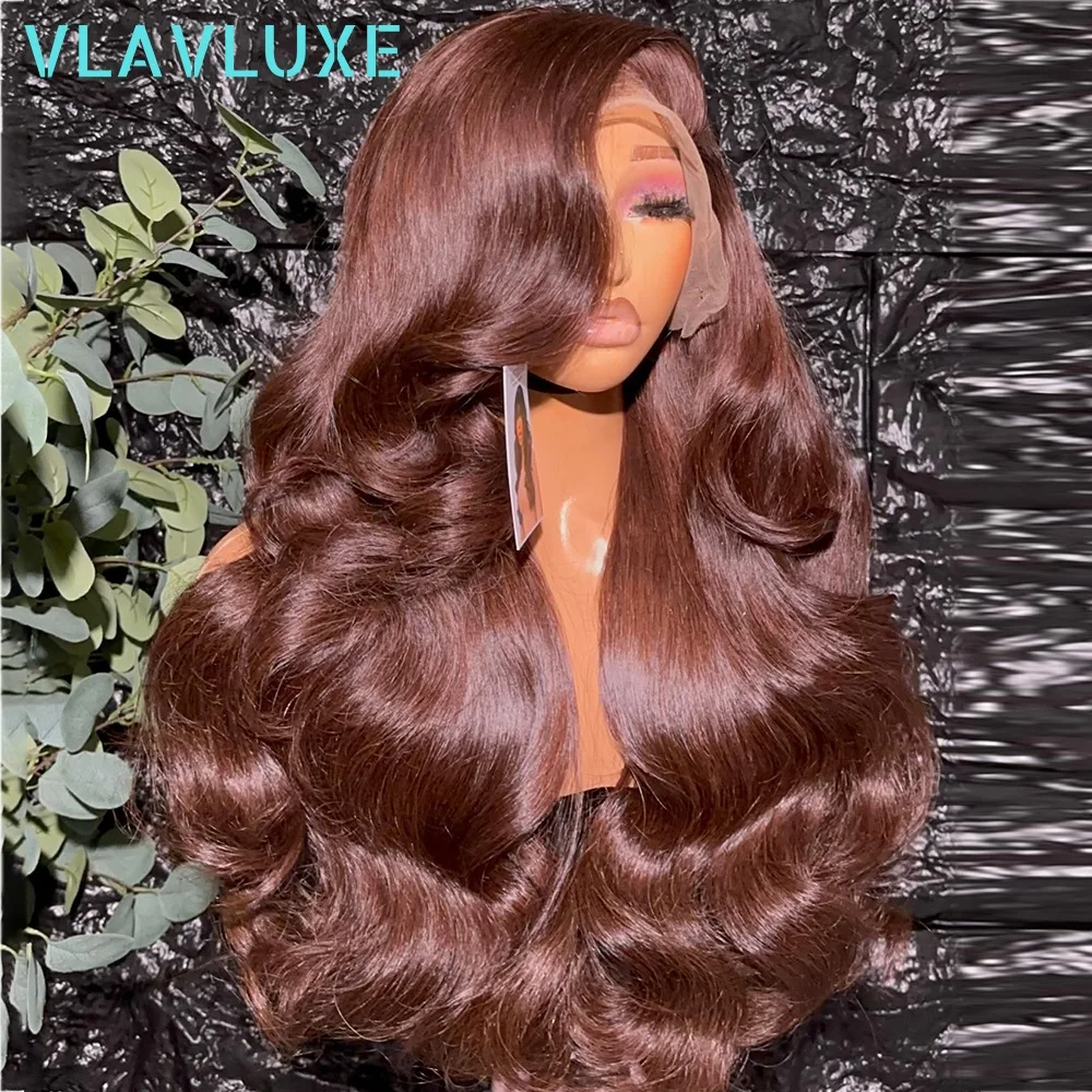 Фото Парик Body Wave 34 дюйма, 13x4 HD, с прозрачной кружевной передней частью, без клея, шоколадно-коричневый, из натуральных волос, предварительно проработанный, 13x4, с прозрачным кружевом №2