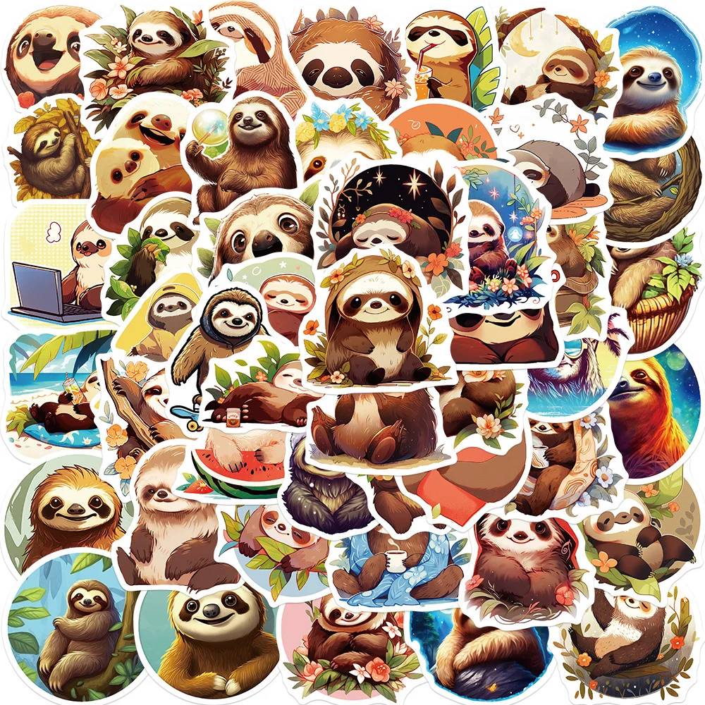 

10/30/50PCS New INS Sloth Animal Sticker Cartoon Creative Animation Kids Desk Luggage Car Chair Decoration Waterproof Wholesale