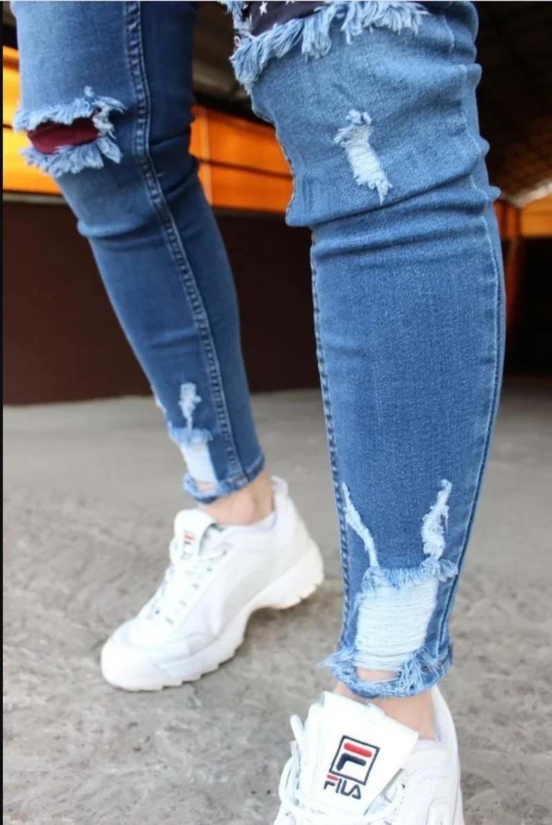 New Men's Jeans Slim Pants Holes Denim Casual Trousers Trend Skinny Jeans for Men Fashion Pencil Pants  Men Clothing